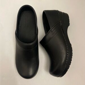 Sanita Black Leather Clogs